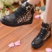 Women's Shoes Patent Leather Leopard Flat Heel Round Toe Rivet Fashion Sneakers Casual Black/White