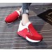 Women's Heels Winter Round Toe PU Casual Wedge Heel Zipper Black / Red Others