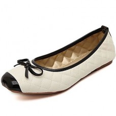 Women's Spring / Summer / Fall Square Toe Patent Leather Casual / Dress Flat Heel Bowknot / Split Joint Black / Beige