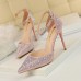 Size 4.5-8.5 Women Sweet Shiny Rhinestone Decor Buckle Ankle Strap Pointed Toe Stiletto Sandals Shoes