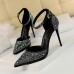 Size 4.5-8.5 Women Sweet Shiny Rhinestone Decor Buckle Ankle Strap Pointed Toe Stiletto Sandals Shoes