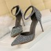 Size 4.5-8.5 Women Sweet Shiny Rhinestone Decor Buckle Ankle Strap Pointed Toe Stiletto Sandals Shoes