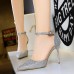 Size 4.5-8.5 Women Sweet Shiny Rhinestone Decor Buckle Ankle Strap Pointed Toe Stiletto Sandals Shoes