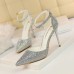 Size 4.5-8.5 Women Sweet Shiny Rhinestone Decor Buckle Ankle Strap Pointed Toe Stiletto Sandals Shoes