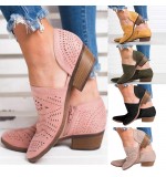 Size:4.5-11 Women Boho Carving Design Low Top Boots Shoes