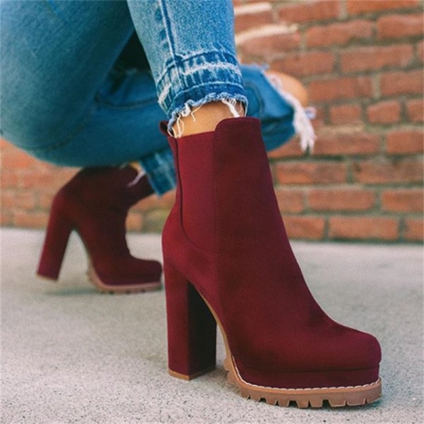 Size:4.5-11 Women Fashion Elastic Design Block Heels Short Boots