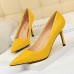 Women Fashion Basic Bright Color PU Pointed Toe Stiletto High Heel Pumps