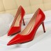 Women Fashion Basic Bright Color PU Pointed Toe Stiletto High Heel Pumps