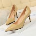 Women Fashion Basic Bright Color PU Pointed Toe Stiletto High Heel Pumps