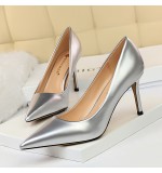 Women Fashion Basic Bright Color PU Pointed Toe Stiletto High Heel Pumps