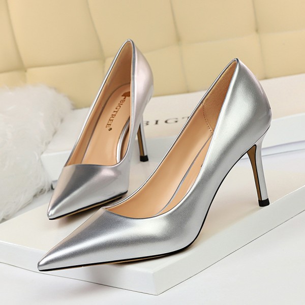 Women Fashion Basic Bright Color PU Pointed Toe Stiletto High Heel Pumps