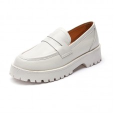 Women Casual Solid Color Platform Leather Loafers