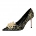 Women Fashion Sexy Pearl Flower Decorative Stiletto Shoes Pumps