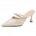 Women Fashion Sexy Pearl Embellished Pointed Toe Stiletto Sandals