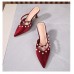 Women Fashion Sexy Pearl Embellished Pointed Toe Stiletto Sandals