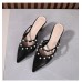 Women Fashion Sexy Pearl Embellished Pointed Toe Stiletto Sandals