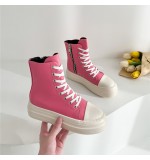 Women Fashion Thick-soled Solid Color Leather High Top Sneakers