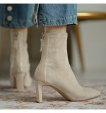 Women Fashion Pointed Toe Suede Stiletto Heel Short Chelsea Boots