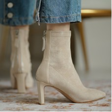 Women Fashion Pointed Toe Suede Stiletto Heel Short Chelsea Boots