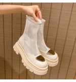 Women Fashion Round Toe Metal Platform Mesh Hollow Short Boots