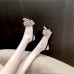 Plus Size Women Fashion Square Toe Rhinestone Stiletto Slippers