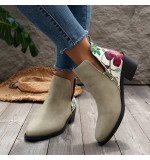 Women Fashion Vintage Plus Size Floral Side Zipper Short Chelsea Boots