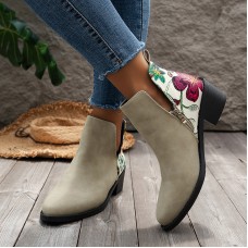 Women Fashion Vintage Plus Size Floral Side Zipper Short Chelsea Boots