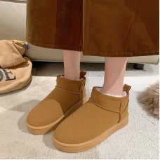 Autumn And Winter Women Fashionable Thick Warm Suede Round Flat Snow Boots