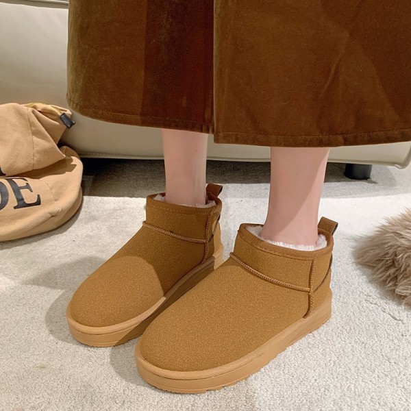 Autumn And Winter Women Fashionable Thick Warm Suede Round Flat Snow Boots