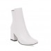 Autumn And Winter Women Fashion Solid Color Side Zipper Pu Square Toe Chunky Heel Mid-Calf Boots