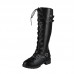 Women Fashion Plus Size Solid Color Strap Rivet High Boots