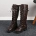 Women Fashion Plus Size Solid Color Strap Rivet High Boots