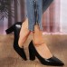 Women Fashion Plus Size Matte Pu Point Toe Chunky Heel Pumps