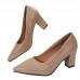 Women Fashion Plus Size Matte Pu Point Toe Chunky Heel Pumps