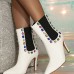 Women Fashion Plus Size Multicolor Rhinestone Pointed Toe High Heeled Mid-Calf Boots