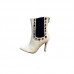 Women Fashion Plus Size Multicolor Rhinestone Pointed Toe High Heeled Mid-Calf Boots