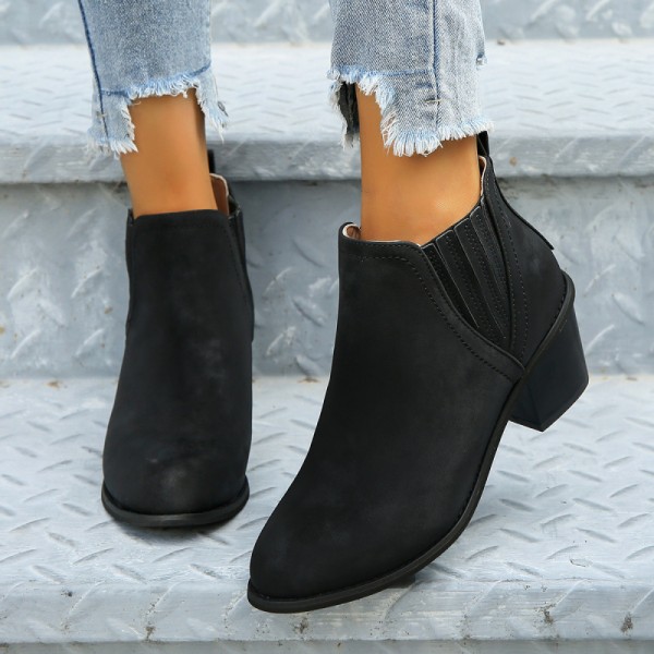 Women Fashion Casual Plus Size Pointed Toe Chunky Heel Short Boots