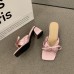 Satin Bow Know Thick Heel Women Summer Open Toe High Heels Slippers