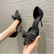 Women Fashion Bow Rhinestone Tip Toe Pumps